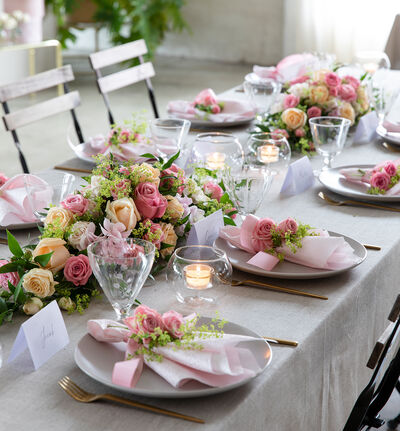 Rosa og fersken avlang borddekorasjon medium Rosa og fersken avlang borddekorasjon medium